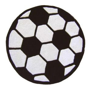 Sams International Soccer Black and White 3 ft. Round Area Rug