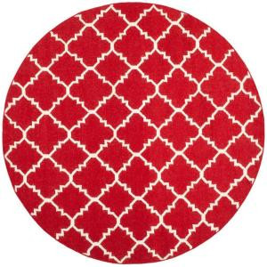 Safavieh Dhurries Red/Ivory 6 ft. x 6 ft. Round Area Rug
