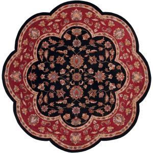 LR Resources Traditional Shape Black and Red 5 ft. Scallop Plush Indoor Area Rug