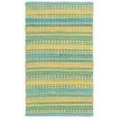 LR Resources Cotton Dhurry Blue and Yellow 8 ft. x 10 ft. Braided Indoor Area Rug