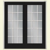 Masonite 72 in. x 80 in. Jet Black French Left-Hand Inswing 15 Lite Smooth Fiberglass Entry Door with No Brickmold
