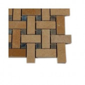 Splashback Tile Basket Braid Jerusalem Gold and Blue Macauba Stone Mosaic Floor and Wall Tile - 6 in. x 6 in. Tile Sample