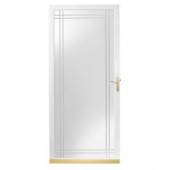 Andersen 2000 Series 36 in. White Full-View Etched Glass Storm Door with Brass Hardware