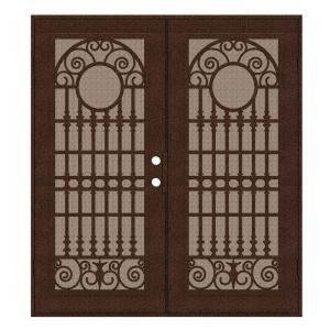 Unique Home Designs Spaniard 60 in. x 80 in. Copper Left-active Surface Mount Aluminum Security Door with Desert Sand Perforated Screen