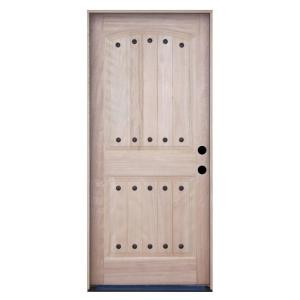 Steves & Sons Rustic 2-Panel Plank Unfinished Mahogany Wood Entry Door with Clavos