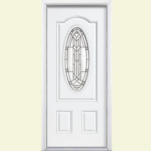 Masonite Chatham Three Quarter Oval Lite Painted Steel Entry Door with Brickmold