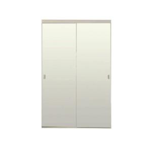 60 in. x 80 in. White Mirror with Back Painted Brittany Anodized Steel Glass Bypass Door