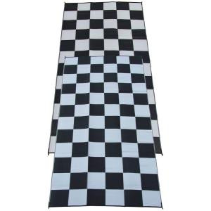 Fireside Patio Mats Racing Checks Black and White Checkered Flag 9 ft. x 18 ft. Polypropylene Indoor/Outdoor Reversible Patio/RV Mat