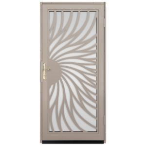 Unique Home Designs Solstice 36 in. x 80 in. Tan Outswing Security Door with Shatter-Resistant Glass Inserts and Satin Nickel Hardware