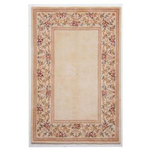 Kas Rugs Lush Floral Border Ivory 5 ft. 3 in. x 8 ft. Area Rug