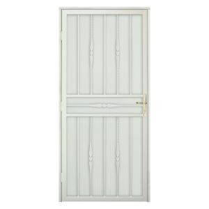 Unique Home Designs Cottage Rose 36 in. x 80 in. Navajo White Recessed Mount Steel Security Door with Perforated Metal Screen, Brass Handle
