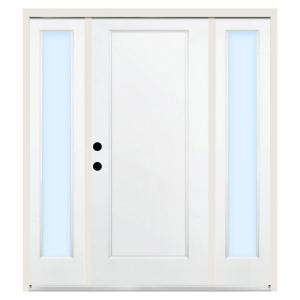Steves & Sons Premium 1-Panel Primed White Steel Right-Hand Entry Door with 14 in. Clear Glass Sidelites and 4 in. Wall