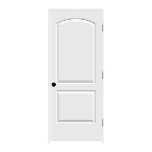 JELD-WEN Smooth 2-Panel Arch Top Solid Core Primed Molded Prehung Interior Door