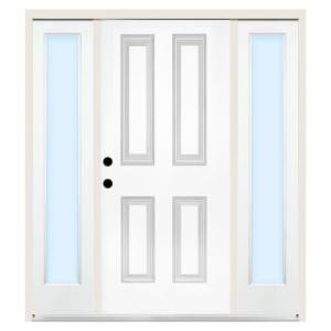 Steves & Sons Premium 4-Panel Primed Steel White Right-Hand Entry Door with 10 in. Clear Glass Sidelites and 4 in. Wall