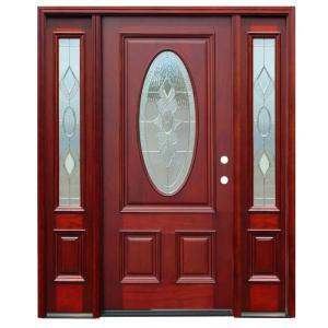 Pacific Entries Strathmore Traditional 3/4 Lite Stained Mahogany Wood Entry Door with 6 in. Wall Series and 14 in. Sidelites