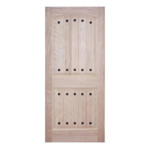 Steves & Sons Rustic 2-Panel Plank Unfinished Mahogany Wood Slab Entry Door with Clavos