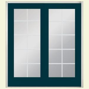 Masonite 72 in. x 80 in. Night Tide Right-Hand Inswing 10 Lite Fiberglass Patio Door with No Brickmold
