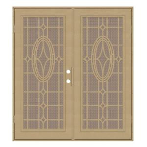Unique Home Designs Modern Cross 72 in. x 80 in. Desert Sand Left-Hand Surface Mount Security Door with Desert Sand Perforated Screen
