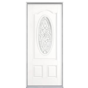 Masonite Oakville Three Quarter Oval Lite Primed Smooth Fiberglass Entry Door with No Brickmold