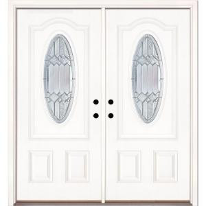 Feather River Doors Mission Pointe Zinc 3/4 Oval Lite Primed Smooth Fiberglass Double Entry Door