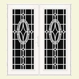 Unique Home Designs Modern Cross 60 in. x 80 in. White Left-Hand Surface Mount Aluminum Security Door with Black Perforated Screen