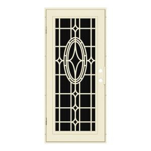 Unique Home Designs Modern Cross 36 in. x 80 in. Beige Hammer Left-Hand Surface Mount Aluminum Security Door with Charcoal Insect Screen