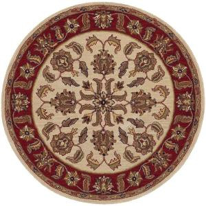 LR Resources Traditional Shape Ivory and Red 7 ft. 9 in. Round Plush Indoor Area Rug