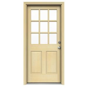JELD-WEN 9-Lite Unfinished Hemlock Entry Door with Unfinished AuraLast Jamb and Brickmold