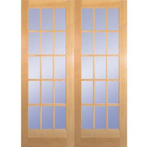 60 in. Wood Clear Pine 15-Lite Prehung French Double Door