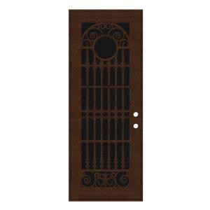 Unique Home Designs Spaniard 36 in. x 96 in. Copper Left-handed Surface Mount Aluminum Security Door with Black Perforated Aluminum Screen