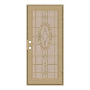 Unique Home Designs Modern Cross 30 in. x 80 in. Desert Sand Right-Hand Recess Mount Security Door with Desert Sand Perforated Screen