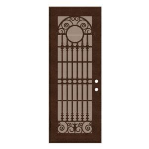 Unique Home Designs Spaniard 36 in. x 96 in. Copper Left-handed Surface Mount Aluminum Security Door with Desert Sand Perforated Screen