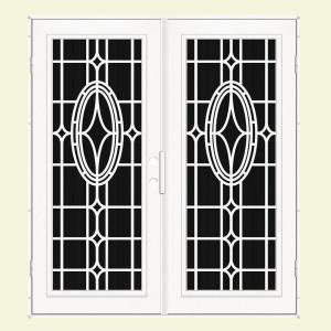 Unique Home Designs Modern Cross 60 in. x 80 in. White Left-Hand Recessed Mount Aluminum Security Door with Charcoal Insect Screen