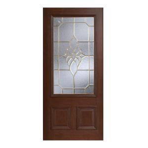Main Door Mahogany Type Prefinished Antique Beveled Brass 3/4 Glass Solid Wood Entry Door Slab