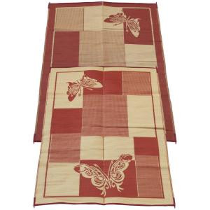 Fireside Patio Mats Elegant Butterfly Burgundy and Coral 6 ft. x 9 ft. Polypropylene Indoor/Outdoor Reversible Patio/RV Mat