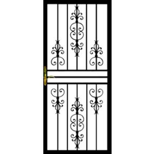 Grisham 108 Series 36 in. x 80 in. Black Hinge Right Flower Security Door with Self Storing Glass Feature