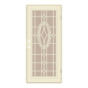 Unique Home Designs Modern Cross 36 in. x 80 in. Beige Right-Hand Recessed Mount Aluminum Security Door with Desert Sand Perforated Screen