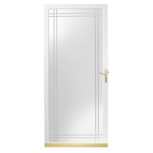 Andersen 2000 Series 36 in. White Full-View Etched Glass Storm Door with Brass Hardware