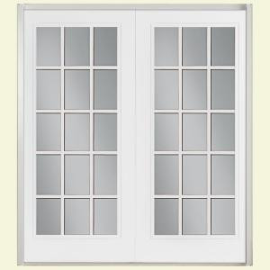 Masonite 60 in. x 80 in. White Prehung Left-Hand Inswing 15 Lite Fiberglass Patio Door with No Brickmold in Vinyl Frame