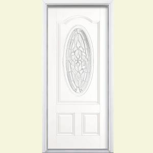 Masonite Oakville Three Quarter Oval Lite Painted Steel Entry Door with Brickmold