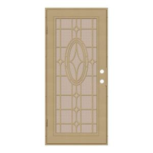 Unique Home Designs Modern Cross 32 in. x 80 in. Desert Sand Left-Hand Surface Mount Security Door with Desert Sand Perforated Screen