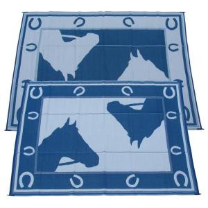 Fireside Patio Mats Blue Horseshoe Blue and White 9 ft. x 12 ft. Polypropylene Indoor/Outdoor Reversible Patio/RV Mat