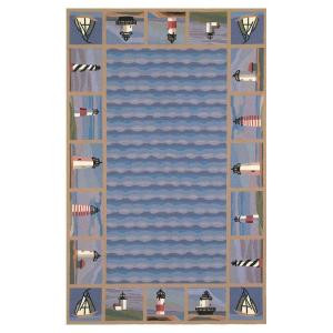 Kas Rugs Lighthouse Border Blue 5 ft. 3 in. x 8 ft. 3 in. Area Rug