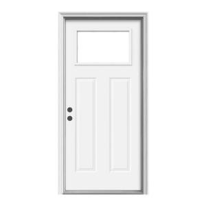 JELD-WEN Premium 1-Lite Craftsman Painted Steel Entry Door with Brickmold