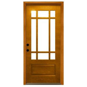 Steves & Sons Craftsman 9 Lite Stained Mahogany Wood Right-Hand Entry Door with 4 in. Wall and Prefinished Frame