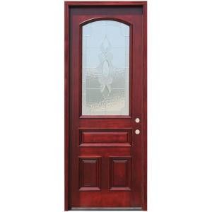 Pacific Entries Traditional 3/4 Arch Lite Stained Mahogany Wood Entry Door with 8 ft. Height Series