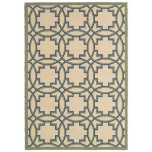 LR Resources Lanai Cream and Green 5 ft. x 8 ft. Plush Outdoor Area Rug