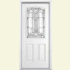 Masonite Chatham Camber Top Half Lite Primed Smooth Fiberglass Entry Door with Brickmold