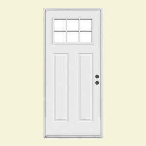 JELD-WEN Premium 6-Lite Craftsman Primed White Steel Entry Door