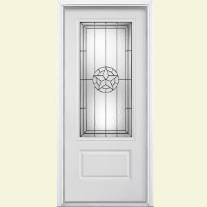 Masonite Texas Star Half Lite Three Quarter Primed Smooth Fiberglass Entry Door with Brickmold